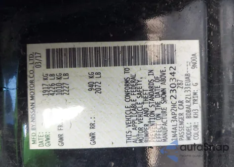 2017 Nissan Altima 2.5 z USA, uszkodzony, nr VIN 1N4AL3AP2HC230342